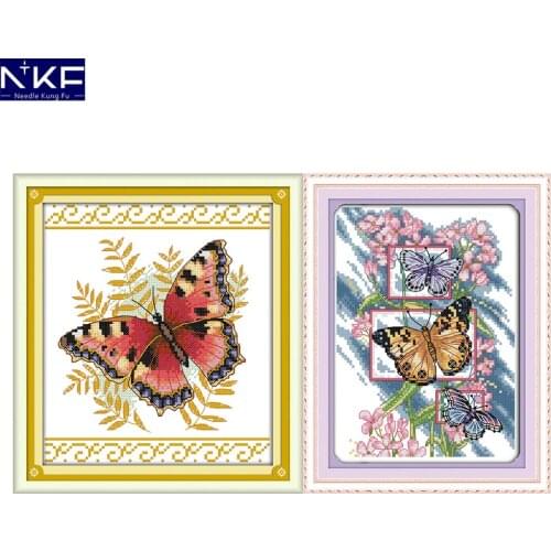 NKF Butterfly Cross Stitch Pattern DIY Handmade Craft Painting Needlework Embroidery Kit Cross Stitching Set for Home Decor