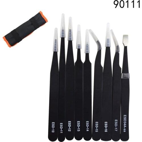 9Pcs/Set ESD Stainless Steel Tweezers Kit Precision Anti-static Maintenance Tools For Electronics Jewelry Phone Repairing