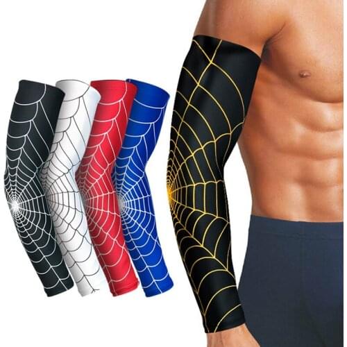1Pcs Gym Fitness Spider Web Armguards Arm Protector Basketball Sports Sleeve Elastic Silicone Antislip Joint Elbow Pad Men