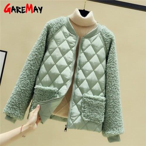 2021 New Womens Winter Jacket Short Korean Version Loose Lamb Wool Down Cotton Women Coat Stand-up Collar Fashion Plaid Parkas