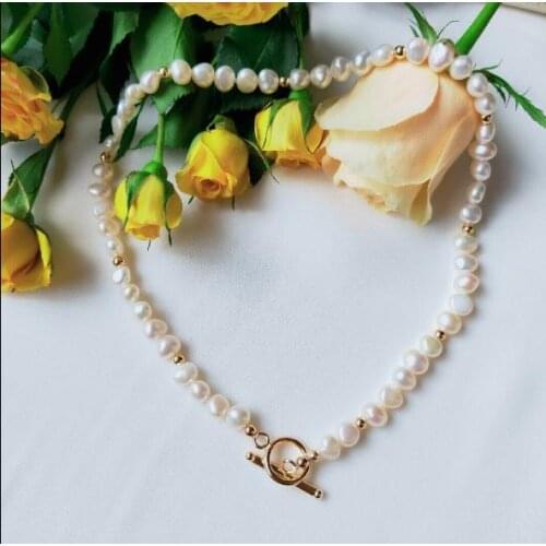 New Arrival Favorite Natural Pearl Necklace 9MM White Baroque Real Pearls 3mm Gold Beads Fine Jewelry Classic Women Necklace