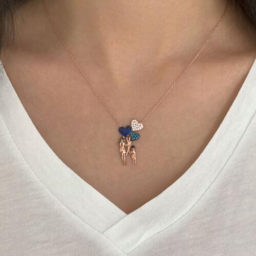 925 Silver Necklace Turkish Jewelry Birthday Gift Zircon Love Fashion Necklace For Women Mother Child Minimalist Luxury Designer