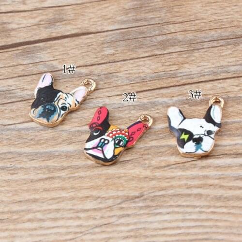 Cute Dog Head Pendant 16*18mm Enamel Gold Charms DIY Jewelry Accessories For Handmade Necklace Keychains