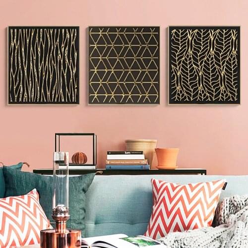Chic Black Gold Shape Texture Frameless Poster Canvas Print Painting Wall Art Living Room Home Decoration