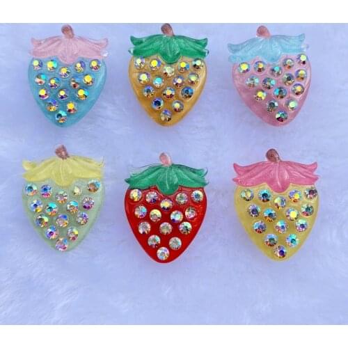 6PCS Mixed Resin Cute Shiny strawberries flat back Cabochon Miniature pattern applique ornament craft DIY scrapbook C38