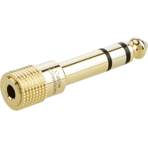 6.35mm Stereo Plug to 3.5mm Stereo Jack Adaptor, 6.35mm Male to 3.5mm Female, Gold Plated