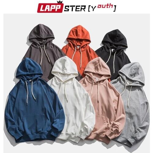 LAPPSTER-Youth Men Streetwear Harajuku Solid Sweatshirts 2020 Pullover Pockets Hooded Hoodies Loose 7 Colors Black Kpop Hoodie