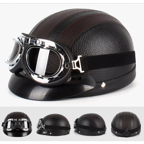 Motorcycle Helmet Half Leather Vintage Casco Moto Motorcycle Open Face Retro Half Helmet Chopper Biker Pilot