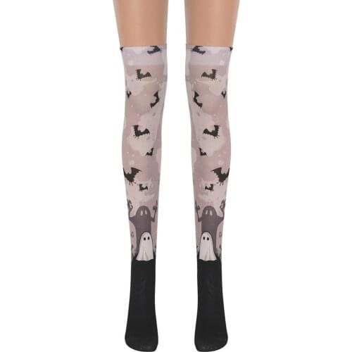 Adult Scary Printed Pattern Masquerade Ball Party Over The Knee Socks Cosplay Sexy Stockings Halloween Accessories For Women