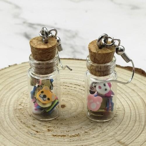 Funny Simulation Model Soft Ceramic animal Glass Bottle Earring Womens Fashion Creative Jewelry Hand-made DIY Personal Gifts