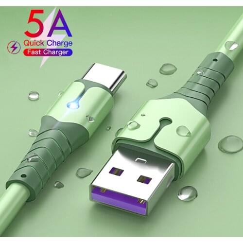 5A Liquid Silicone Charger Cable LED Fast Charging Micro USB Type C Data Sync Cord For iPhone 11 12 Pro Max Xiaomi 11 9 Samsung