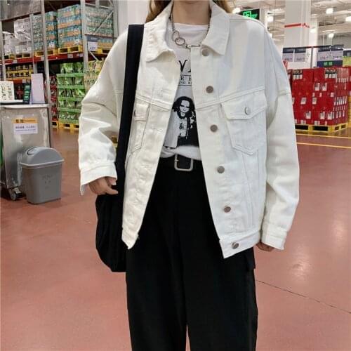 2021 Spring New White Denim Coat Female Autumn Loose Vintage Jeans Jacket The Tide Womenss Jackets