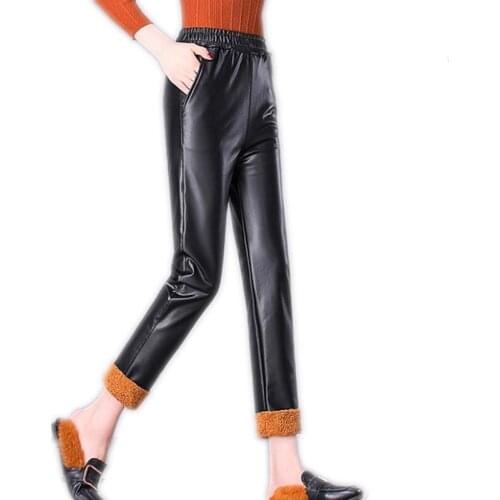 Women PU Autumn Winter Leggings 2018 High Elastic Waist Female Ankle-Length Outerwear Casual Leggings Loose Plus Size 3XL Q1033