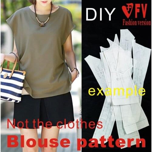 Ladies Falling Shoulder Olive Collar Casual Top Small Shirt Pattern 1:1 Clothing Design Cutting Drawing BXS-6