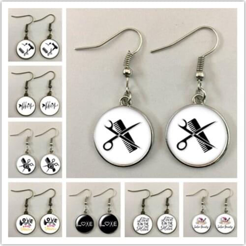 Retro fashion classic style barber shop ladies earrings glass cabochon haircut earrings girl jewelry gift