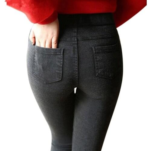 Plus Size Cotton Vintage Mom Fit High Waist Jeans Elastic Femme Women Washed Blue Denim Skinny Jeans Classic Pencil Pants D70