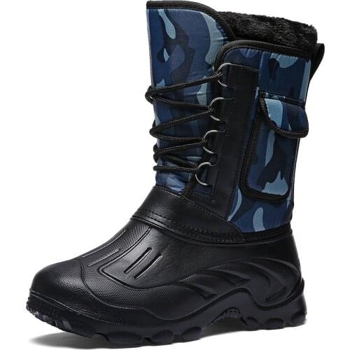Winter Camouflage Snow Boots men Shoes Rain Waterproof With Fur Plush Warm Male Casual Mid-Calf Work Fishing Boot 896
