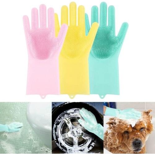 1Pair Magic Silicone Dishwashing Gloves Scrubber Dish Washing Glove for Household Cleaning Brush Kitchen Tools Bathe Goods