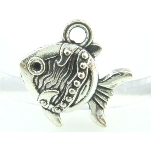 10pcs Antique Silver 15*15mm Ocean Fish Charms Pendant For Jewelry Making Bracelet Vintage Accessories