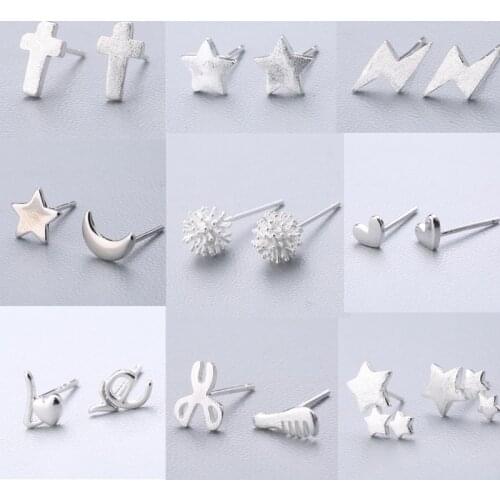 100% 925 Solid Real Sterling Silver Piercing Heart Crown Love Bee Stud Earrings For Women Girls Brincos pendientes Brincos eh979