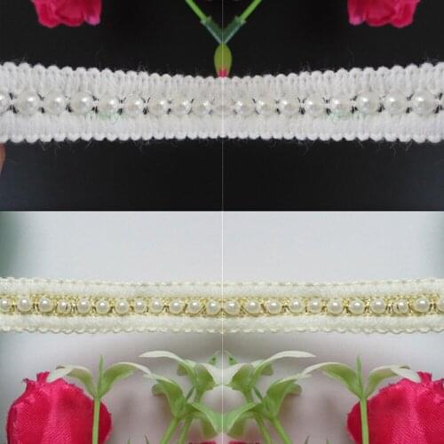 2Meter 15mm Ivory Pearl Bead Cotton Crochet Lace Trim Ribbon Edge Fabric Embroidered Applique Sewing Craft Wedding Dress Clothes