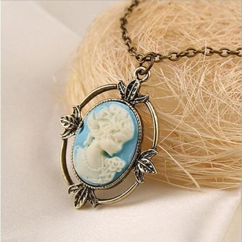 24pcs/lot Vintage Bronze Pendants Lady Beauty Head Pendant Necklace Jewelry For Women Charms