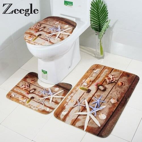 Zeegle Wood Printed 3Pcs Mats Bathroom Anti-slip Carpets For Bathroom Toilet Mats Bath Rugs Absorbent Bath Mat Bathroom Rug Set