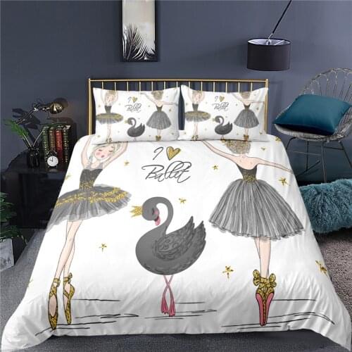 3D Ballet Dance Girl Printed 2/3Pcs Bedding Set Lovely Ballerinas Girl Duvet Cover Pillowcase Home Textiles Queen and King Size