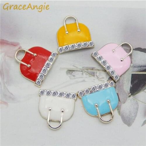 5pcs/pcs Fashion Jewelry Findings Enamel Alloy Bag Charms Women Earrings DIY NECKLACE Crystal PendantBracelet Keychain 17mm