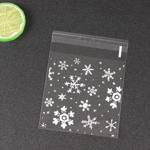 50pcs Clear 10x10cm Christmas Snowflake Cookie Bag,Plastic Cellophane Self Adhesive Seal,Bakery Gift Cello Bags
