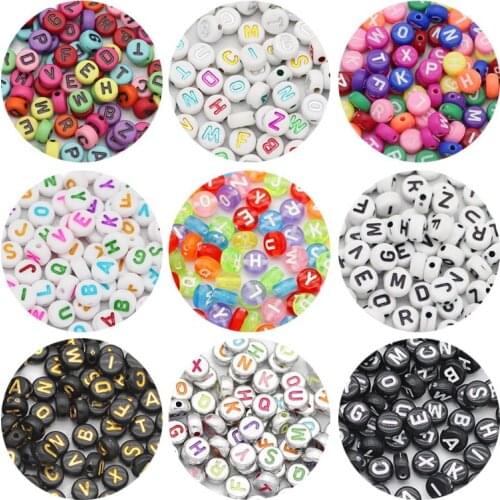 Alphabet Acrylic Mixed Letter Flat Round 4x7MM Loose Spacer Beads For Jewelry Making Handmade DIY Bracelet Accessories Findings