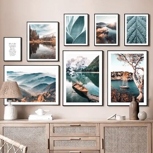 Aoyama Lake Mountain Leaf Fog Pine Wall Art Canvas Painting Nordic Posters And Prints Wall Pictures For Living Room Fall Decor