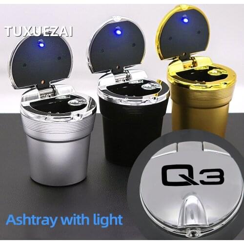 For Audi Q3 Car Accessories Led Lights With Cover Creative Personality Covered Ashtray multi-function Car Supplies Car Ashtray