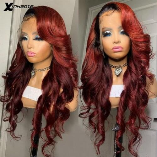 Brazilian Body Wave Wig 1B 99J Ombre 13x4 Lace Front Human Hair Wigs Side Part 1b/27 Blonde Colorful Hair Wigs Pre Plucked