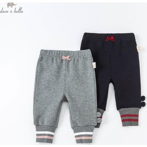 DBJ19943 dave bella winter baby girls fashion bow striped pants children full length kids girl pants infant toddler trousers