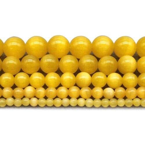 Yellow color Cat Eye Beads 4/6/8/10/12MM Natural Glass String Beads Opal DIY Charm Beads for Jewelry Making Bracelet Necklace