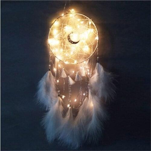 Handmade Dream Catchers Made by Feather Beads LED Copper wire String lights Home Decorations Arts and Crafts Bring Good Dreams