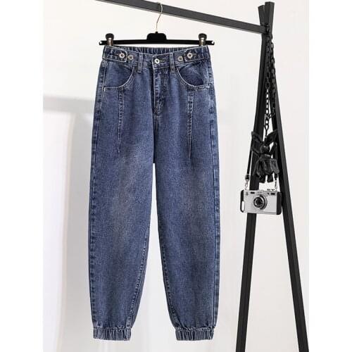 Women Oversize High Waist Jeans Spring Summer Elastic Waist Loose Korean Simple Plus Size Boyfriend Pants Lady Trousers 2021 4XL