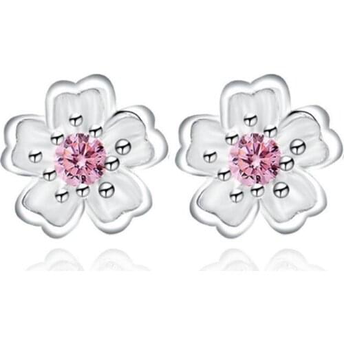 Everoyal Fashion 925 Sterling Silver Earrings For Women Jewelry Cute Pink Crystal Stud Earrings Female Accessories Cherry Girls