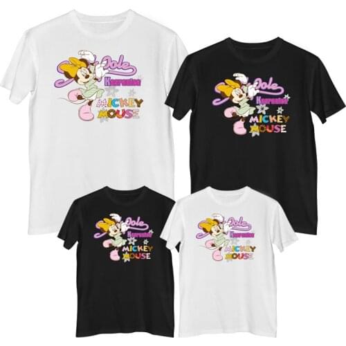 Disney Minnie Mouse T shirt Summer Comfortable 100% cotton Fashion T-shirts women short sleeve toddler girl clothes mother kids