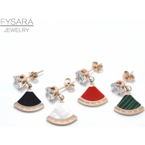 FYSARA Luxury Classic Brand LOVE Fan Earrings For Women Rose Gold Color Crystals Stud Earrings Wedding Jewelry 4 Colors