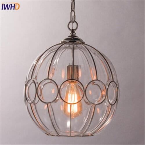 Loft Style Round Glass Edison LED Pendant Light Fixtures Iron Vintage Industrial Lighting For Dining Room Home Hanging Lamp