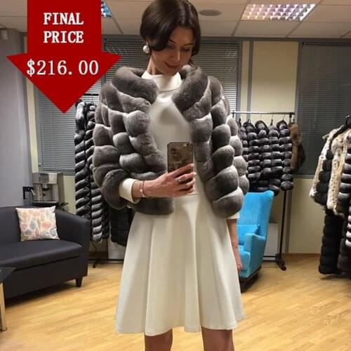 Real Rex Rabbit Fur Coat Winter Jacket 2020 New Fashion Short Outwear Chinchilla Color In Stock