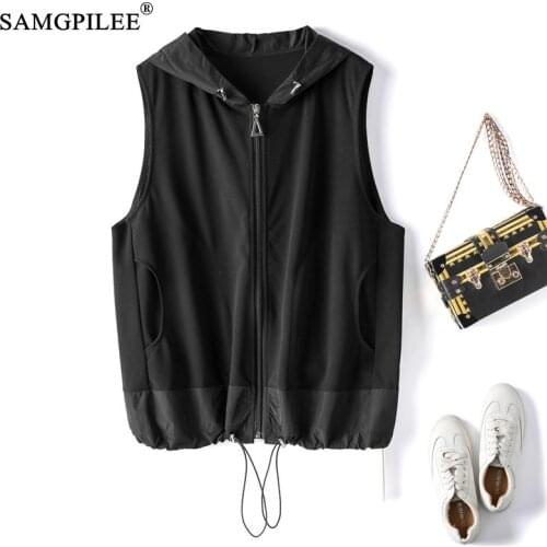 Summer Jackets For Women 2021 New Korean Style Fashion Outerwear & Coats Vest Casual Solid Hooded Zipper Plus Size 4XL