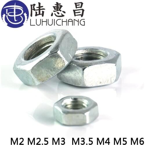 LUHUICHANG 50pcss M2 M2.5 M3 M3.4 M4 M5 M6 Galvanized Hex Nut Hexagon Nuts Suit For Screws Bolts