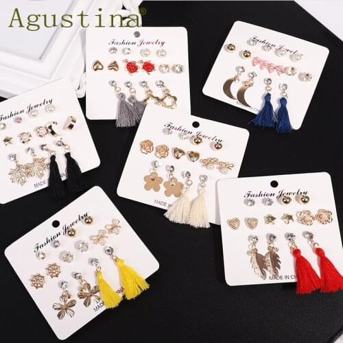 Tassel Set Earrings Long Earrings For Women Bohemian Fashion Geometric Fabric heart Pearl Stud Earring Female Jewelry wholesale