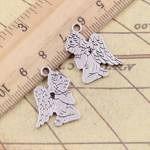 15pcs Charms Pray Angel 24x17mm Tibetan Bronze Silver Color Pendants Antique Jewelry Making DIY Handmade Craft For Necklace