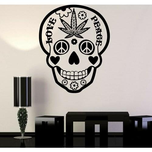 Pvc Wall Sticker Hippie Skull Love Peace Art Pacifism Stickers Home Interior Decor Living Room Removable Wall Decals P290