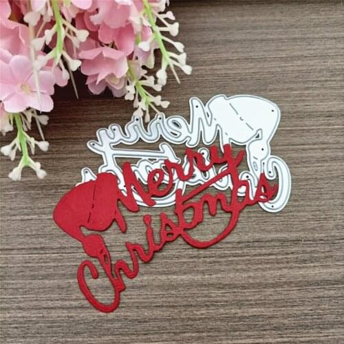 Merry Christmas and Santa Hat Metal Cutting Dies Stencil DIY Scrapbooking Album Paper Card Template Mold Embossing Craft