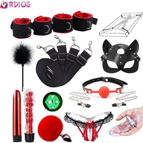 Sex Toys BDSM Bondage Set Under Bed Erotic Restraint Handcuffs For Sex Bdsm Toys Gag Tail Plug Women Men Nipple Clamps Toys